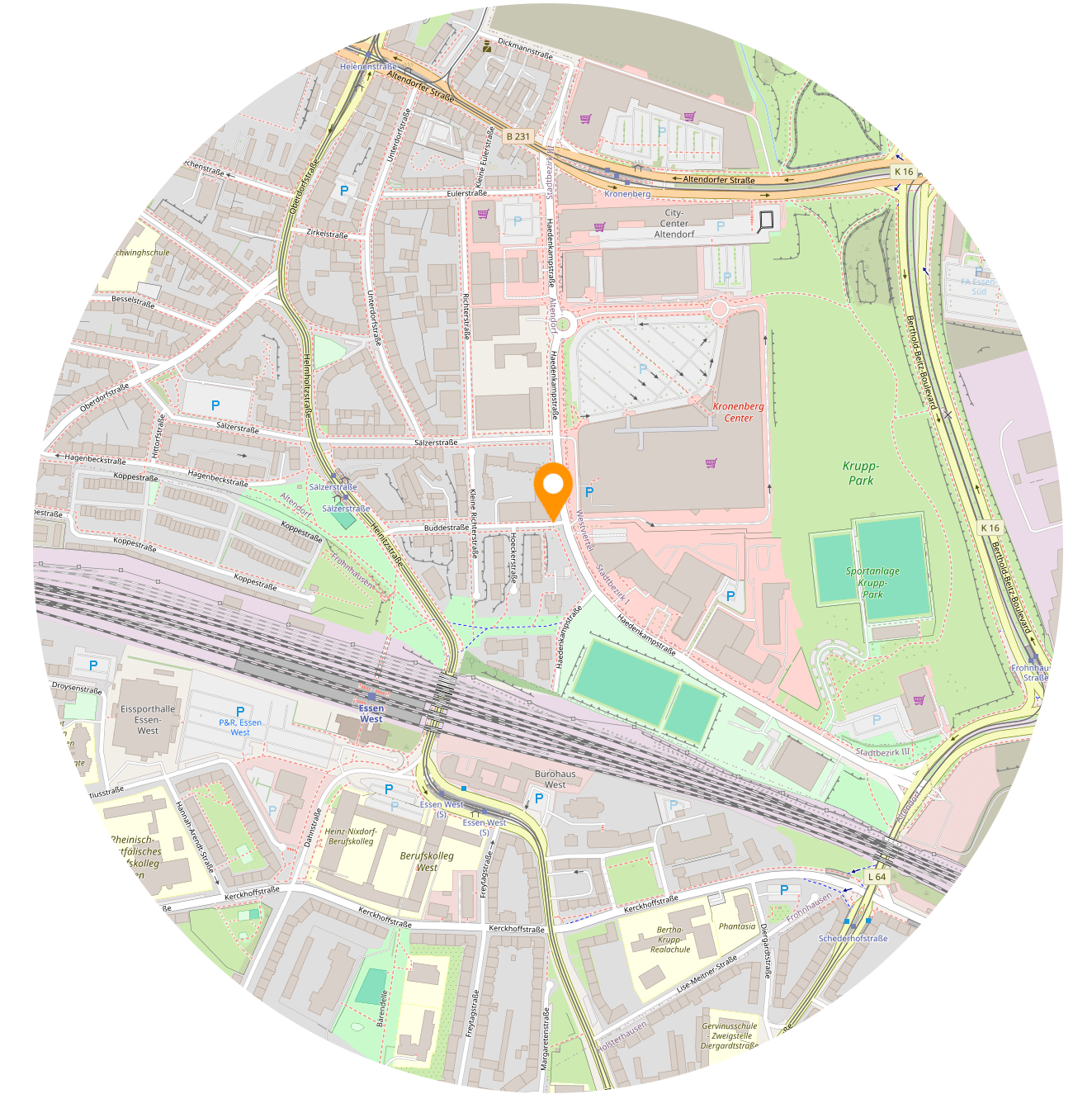 Karte mit Standort der Beratungsstelle für christliche Beratung in Essen